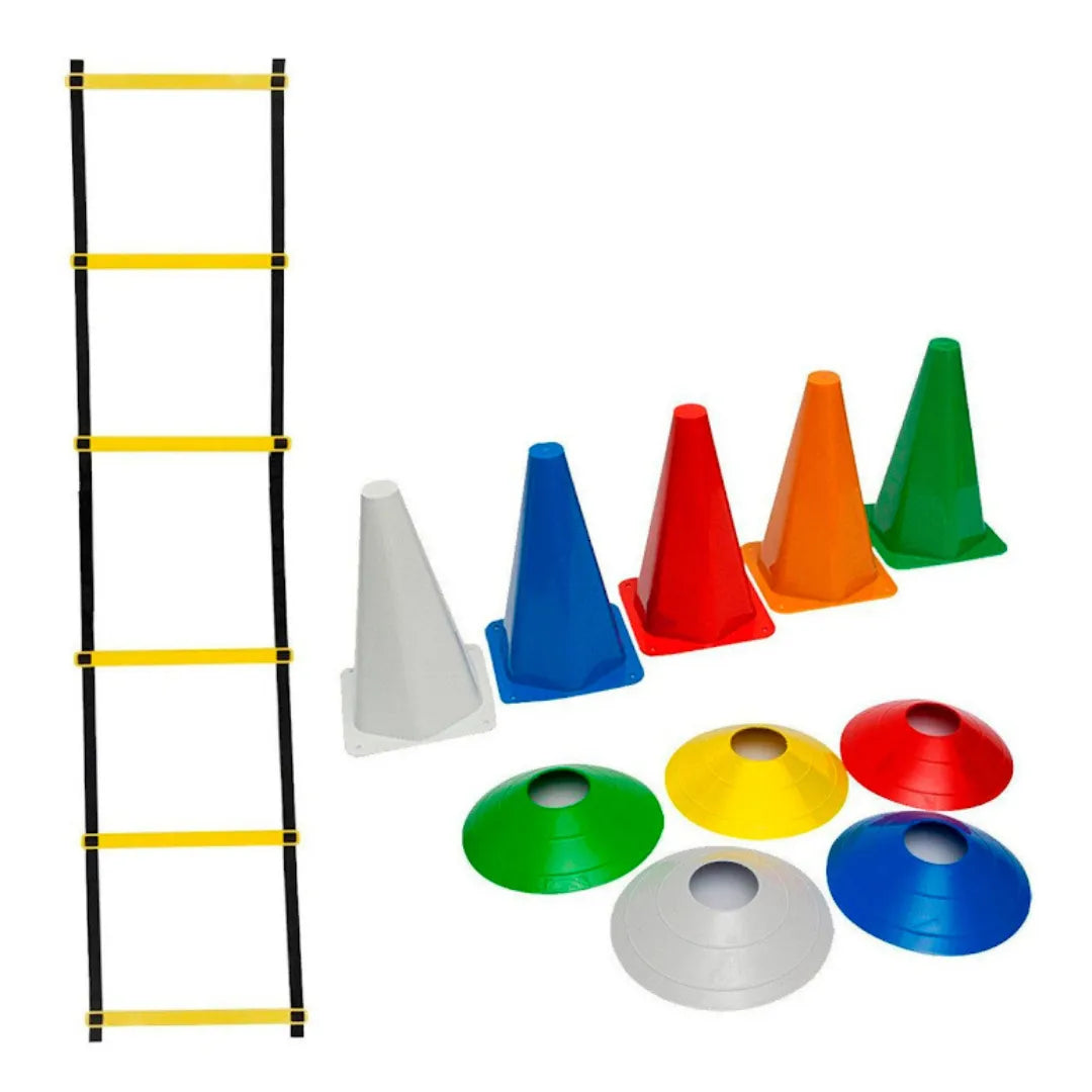 Kit de treino com escada de agilidade, cones e chapéus para desenvolver velocidade