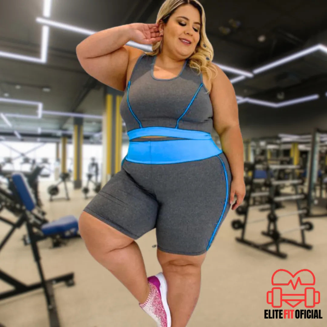 Conjunto fitness plus size com top sem bojo e bermuda de alta durabilidade