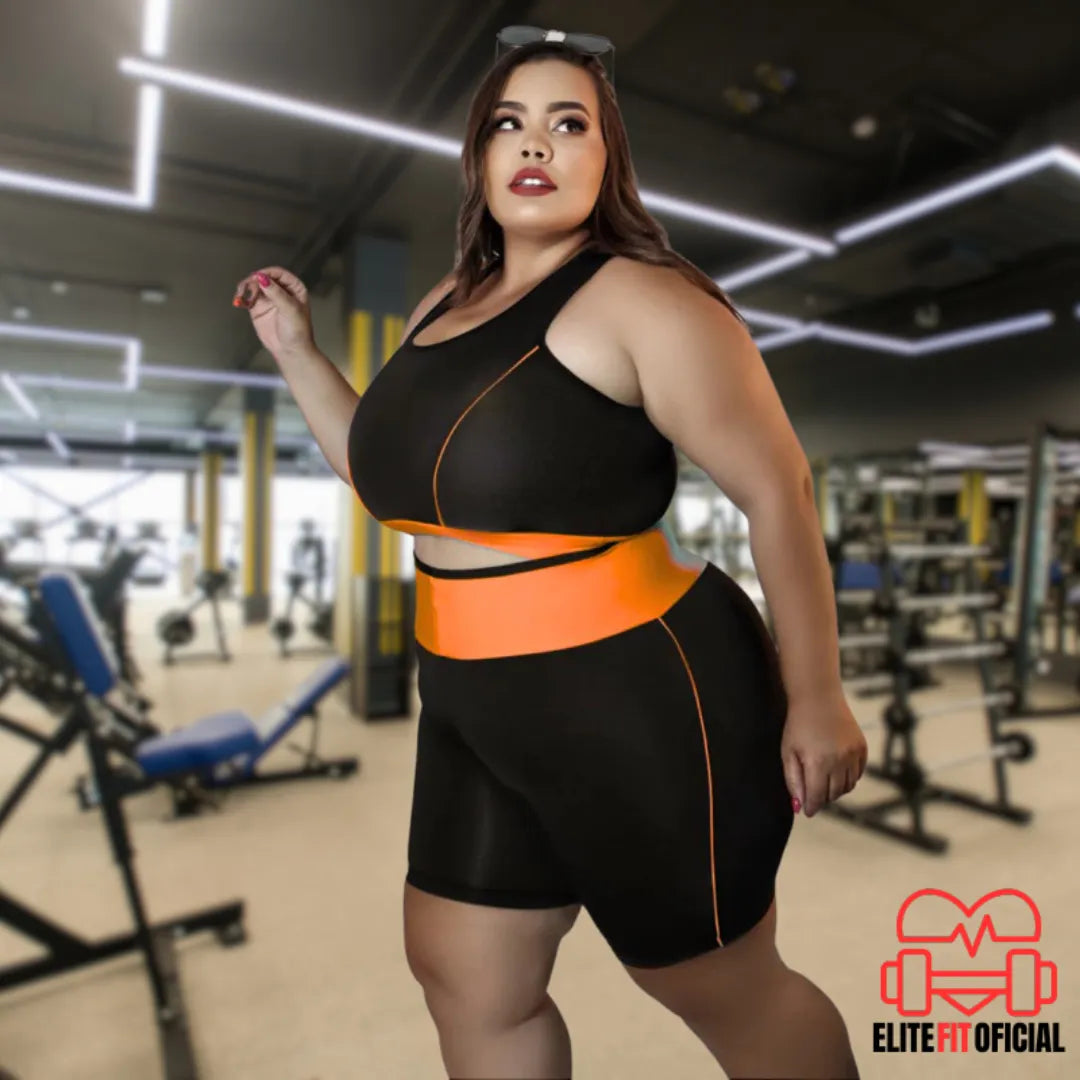 Conjunto fitness plus size versátil em cores modernas, perfeito para treinos