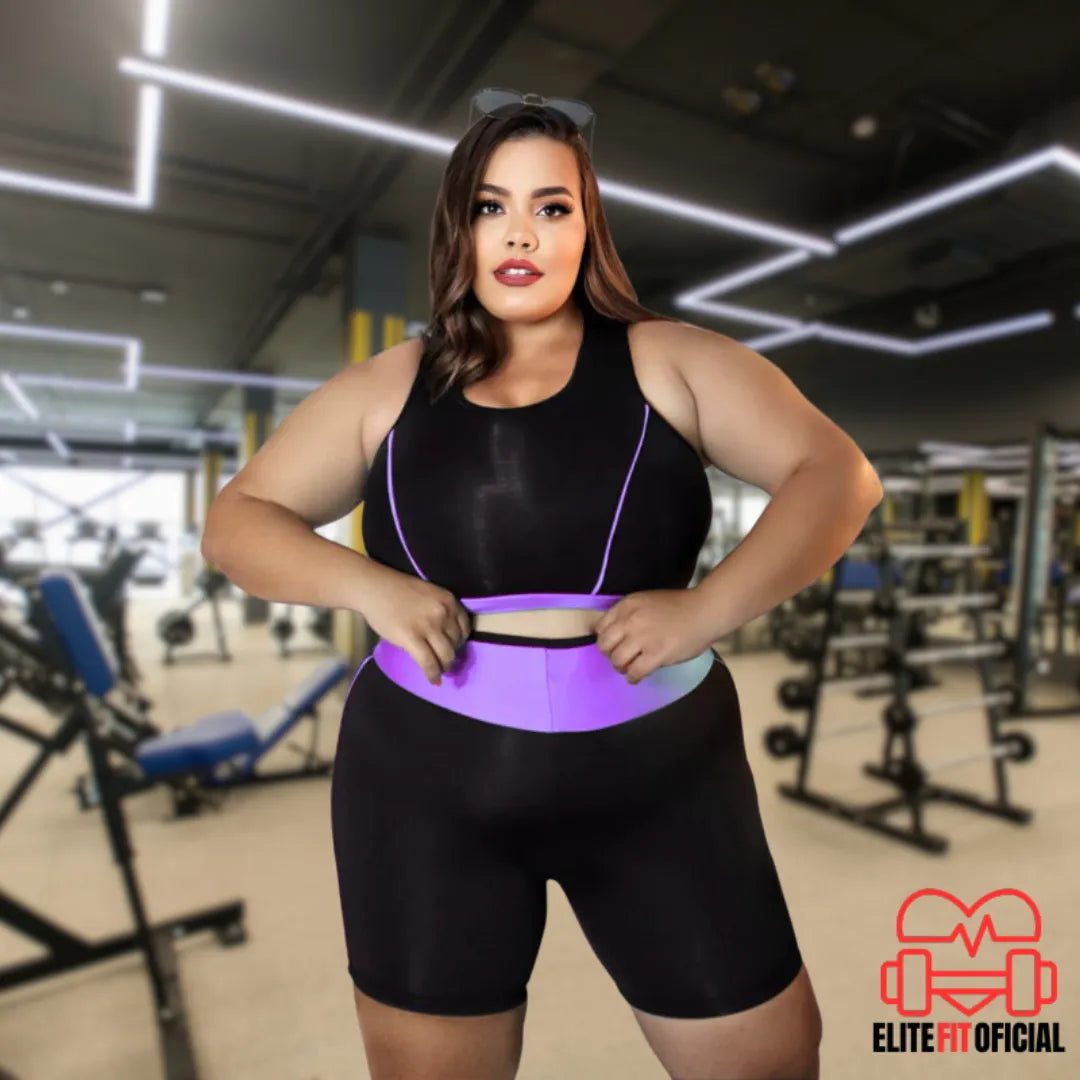 Conjunto fitness plus size de alta gramatura, não transparente, para academia.