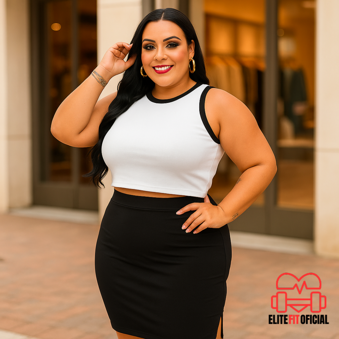 Conjunto Plus Size Cropped e Saia – Caimento Perfeito, Estilo Sofisticado e Conforto