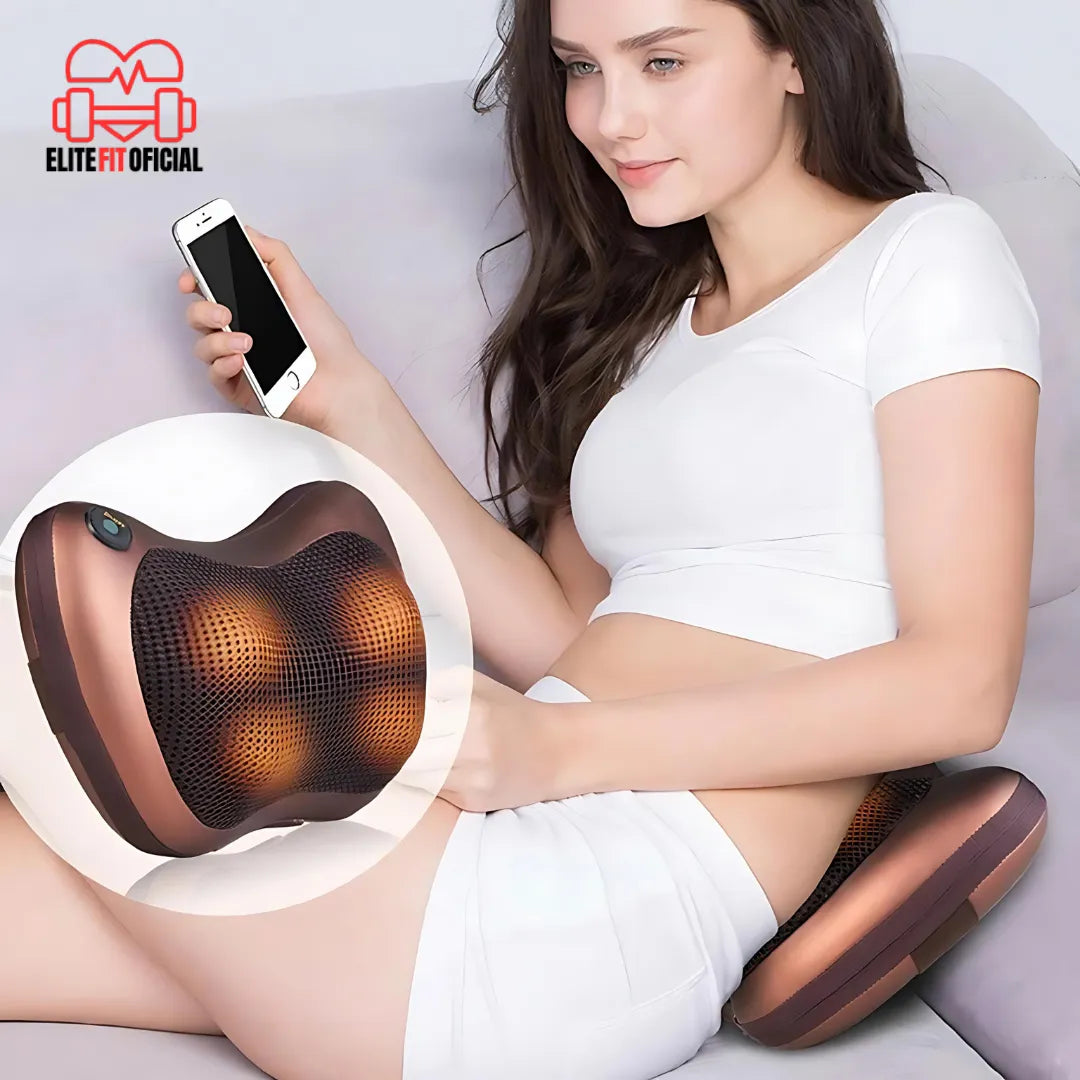 Almofada Shiatsu para carro e casa – prática, portátil e fácil de fixar em qualquer assento.