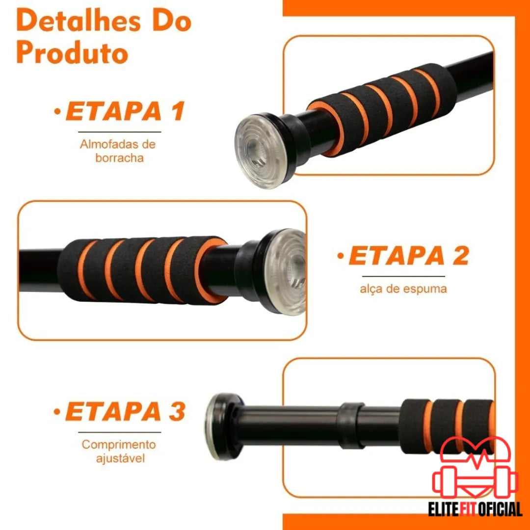 Barra de exercício portátil e resistente para treinos completos.