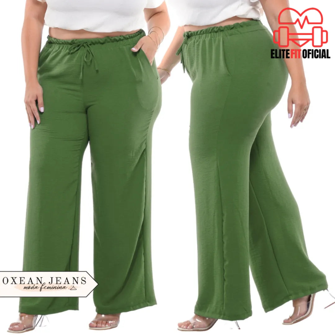 Calça com toque macio e modelagem que valoriza