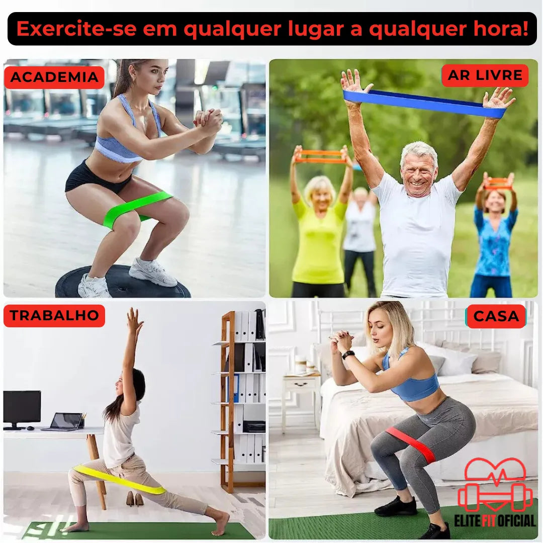 Kit de elásticos para alongamento, reabilitação e pilates.