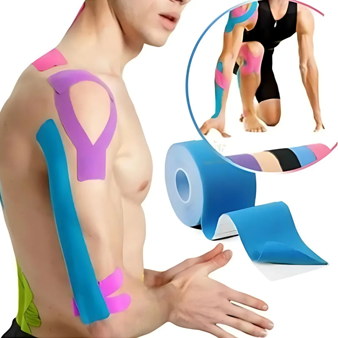 Fita kinesiology que sustenta os músculos sem limitar os movimentos