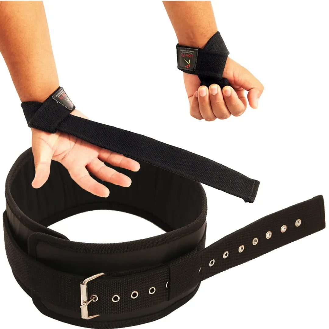 Kit cinto de musculacao e tala strap para agachamento e levantamento de peso
