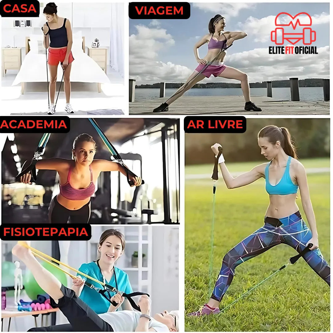 Faixas para exercício com bolsa de transporte prática e compacta.
