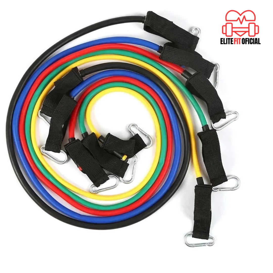 Faixas coloridas de resistência para treino progressivo e seguro.