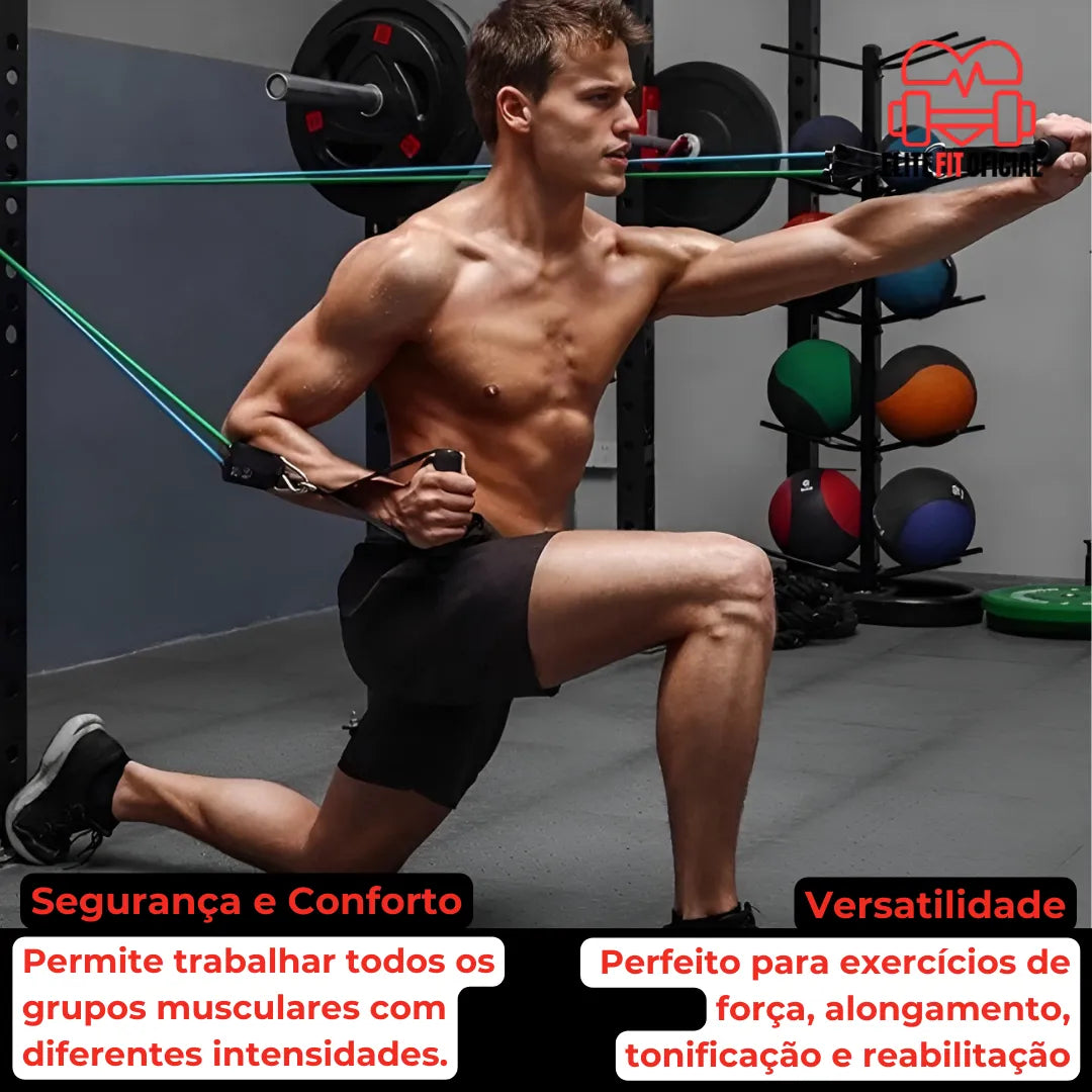 Kit completo de elásticos com alças, tornozeleiras e âncora para porta.