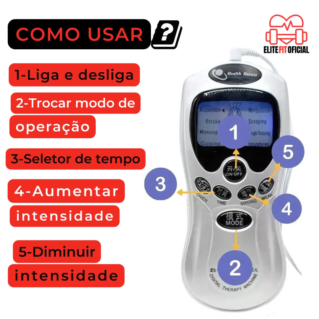 Fisioterapia em casa com massageador digital de pulso elétrico