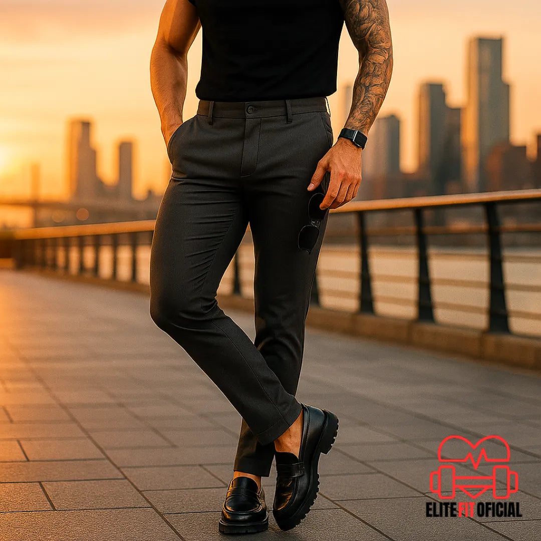 Calça para homem confiante, que busca conforto com presença.