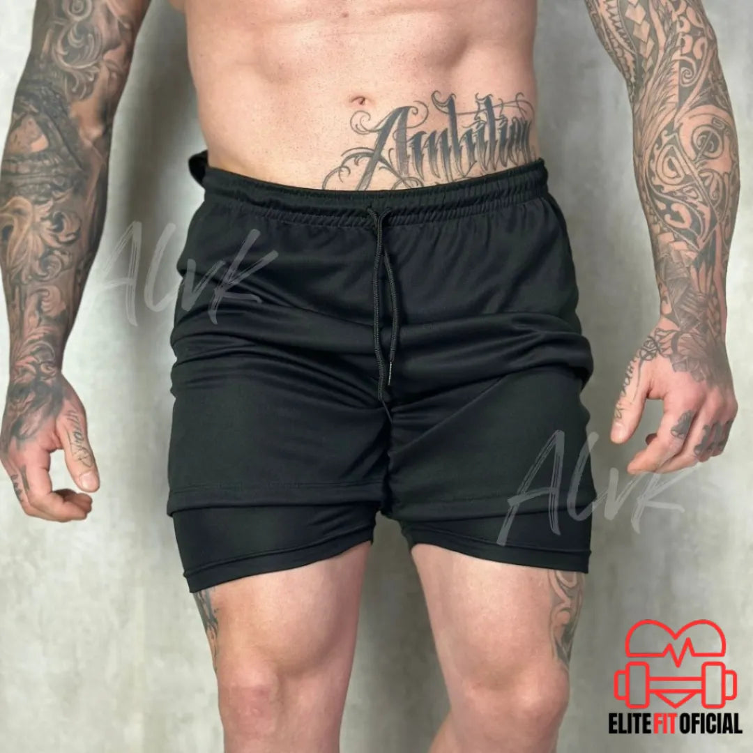 Shorts masculino fitness com suporte para camiseta e elástico na cintura